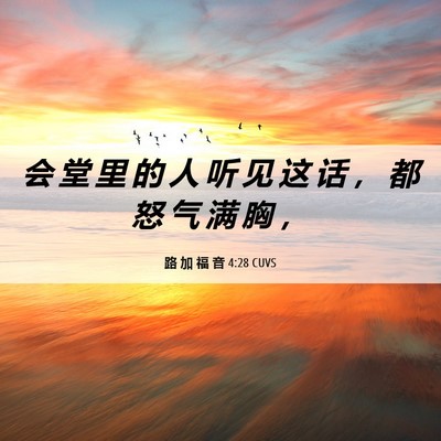 Picture 06 - 路 加 福 音 4:28 CUVS - 会 堂 里 的 人 听 见 这 话 ， 都 怒 - Bible Verse Picture