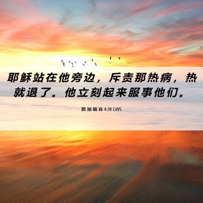 Picture 06 - 路 加 福 音 4:39 CUVS - 耶 稣 站 在 他 旁 边 ， 斥 责 那 热 - Bible Verse Picture