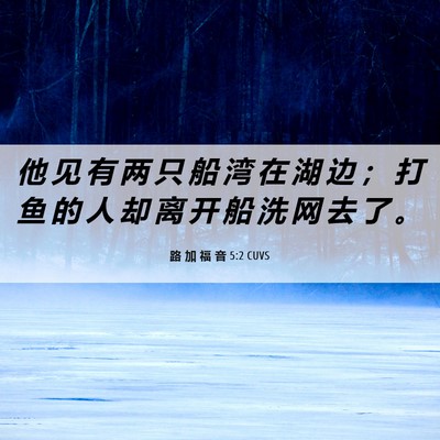 Picture 06 - 路 加 福 音 5:2 CUVS - 他 见 有 两 只 船 湾 在 湖 边 ； 打 - Bible Verse Picture