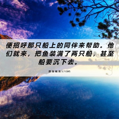 Picture 06 - 路 加 福 音 5:7 CUVS - 便 招 呼 那 只 船 上 的 同 伴 来 帮 - Bible Verse Picture