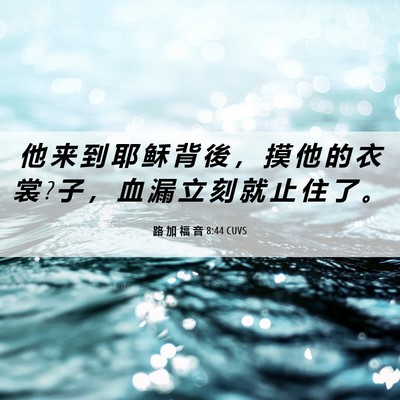 Picture 06 - 路 加 福 音 8:44 CUVS - 他 来 到 耶 稣 背 後 ， 摸 他 的 衣 - Bible Verse Picture