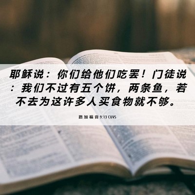 Picture 06 - 路 加 福 音 9:13 CUVS - 耶 稣 说 ： 你 们 给 他 们 吃 罢 ！ - Bible Verse Picture
