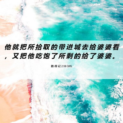 Picture 06 - 路 得 记 2:18 CUVS - 他 就 把 所 拾 取 的 带 进 城 去 给 - Bible Verse Picture