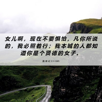 Picture 06 - 路 得 记 3:11 CUVS - 女 儿 啊 ， 现 在 不 要 惧 怕 ， 凡 - Bible Verse Picture