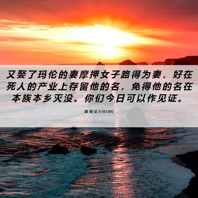 Picture 06 - 路 得 记 4:10 CUVS - 又 娶 了 玛 伦 的 妻 摩 押 女 子 路 - Bible Verse Picture