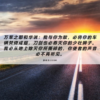 Picture 06 - 那 鸿 书 2:13 CUVS - 万 军 之 耶 和 华 说 ： 我 与 你 为 - Bible Verse Picture