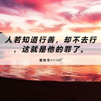 Picture 06 - 雅 各 书 4:17 CUVS - 人 若 知 道 行 善 ， 却 不 去 行 ， - Bible Verse Picture