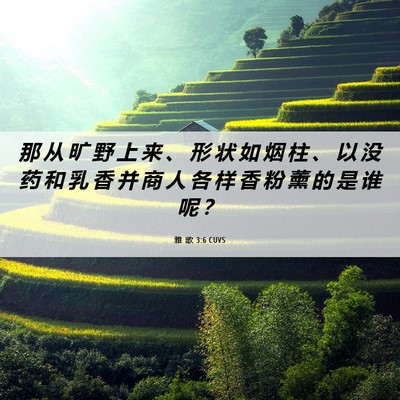 Picture 06 - 雅 歌 3:6 CUVS - 那 从 旷 野 上 来 、 形 状 如 烟 柱 - Bible Verse Picture