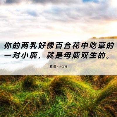 Picture 06 - 雅 歌 4:5 CUVS - 你 的 两 乳 好 像 百 合 花 中 吃 草 - Bible Verse Picture