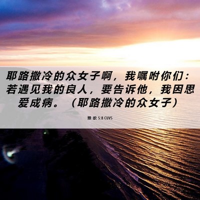 Picture 06 - 雅 歌 5:8 CUVS - 耶 路 撒 冷 的 众 女 子 啊 ， 我 嘱 - Bible Verse Picture