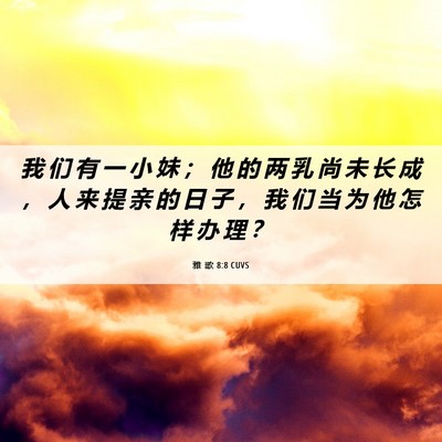 Picture 06 - 雅 歌 8:8 CUVS - 我 们 有 一 小 妹 ； 他 的 两 乳 尚 - Bible Verse Picture