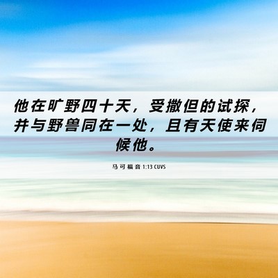 Picture 06 - 马 可 福 音 1:13 CUVS - 他 在 旷 野 四 十 天 ， 受 撒 但 的 - Bible Verse Picture