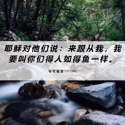 Picture 06 - 马 可 福 音 1:17 CUVS - 耶 稣 对 他 们 说 ： 来 跟 从 我 ， - Bible Verse Picture