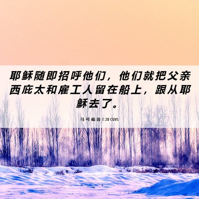 Picture 06 - 马 可 福 音 1:20 CUVS - 耶 稣 随 即 招 呼 他 们 ， 他 们 就 - Bible Verse Picture