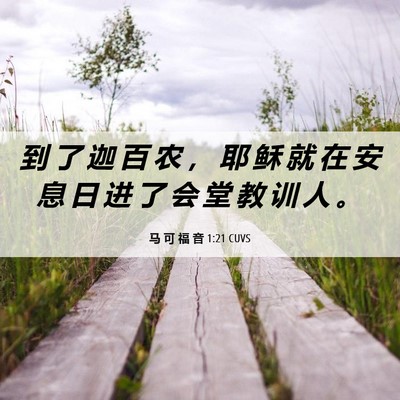 Picture 06 - 马 可 福 音 1:21 CUVS - 到 了 迦 百 农 ， 耶 稣 就 在 安 息 - Bible Verse Picture