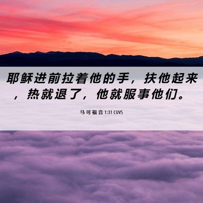 Picture 06 - 马 可 福 音 1:31 CUVS - 耶 稣 进 前 拉 着 他 的 手 ， 扶 他 - Bible Verse Picture