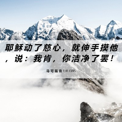 Picture 06 - 马 可 福 音 1:41 CUVS - 耶 稣 动 了 慈 心 ， 就 伸 手 摸 他 - Bible Verse Picture