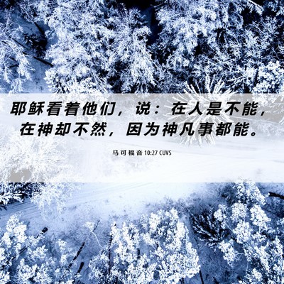 Picture 06 - 马 可 福 音 10:27 CUVS - 耶 稣 看 着 他 们 ， 说 ： 在 人 是 - Bible Verse Picture