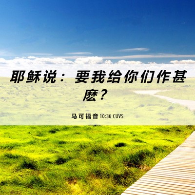 Picture 06 - 马 可 福 音 10:36 CUVS - 耶 稣 说 ： 要 我 给 你 们 作 甚 麽 - Bible Verse Picture