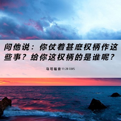 Picture 06 - 马 可 福 音 11:28 CUVS - 问 他 说 ： 你 仗 着 甚 麽 权 柄 作 - Bible Verse Picture
