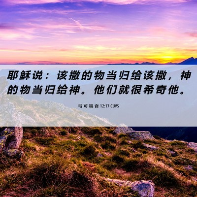 Picture 06 - 马 可 福 音 12:17 CUVS - 耶 稣 说 ： 该 撒 的 物 当 归 给 该 - Bible Verse Picture