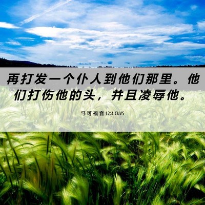 Picture 06 - 马 可 福 音 12:4 CUVS - 再 打 发 一 个 仆 人 到 他 们 那 里 - Bible Verse Picture