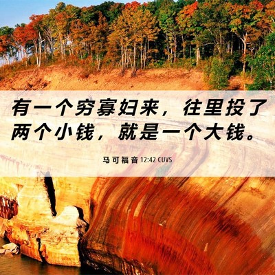 Picture 06 - 马 可 福 音 12:42 CUVS - 有 一 个 穷 寡 妇 来 ， 往 里 投 了 - Bible Verse Picture