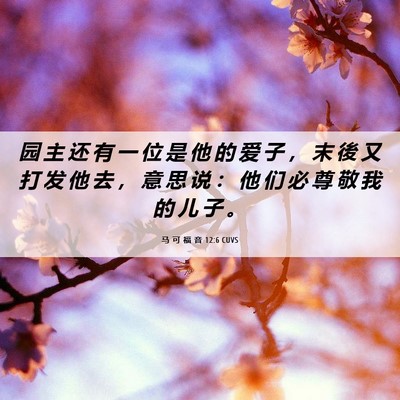 Picture 06 - 马 可 福 音 12:6 CUVS - 园 主 还 有 一 位 是 他 的 爱 子 ， - Bible Verse Picture