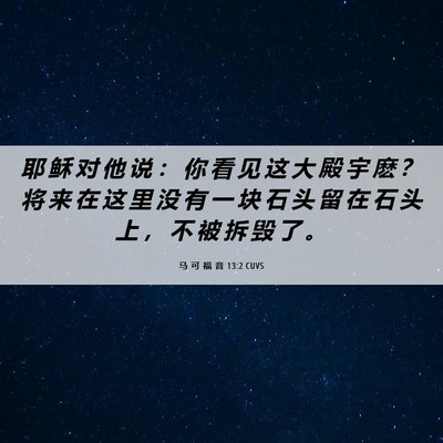 Picture 06 - 马 可 福 音 13:2 CUVS - 耶 稣 对 他 说 ： 你 看 见 这 大 殿 - Bible Verse Picture