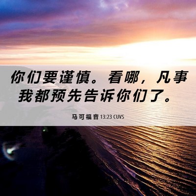 Picture 06 - 马 可 福 音 13:23 CUVS - 你 们 要 谨 慎 。 看 哪 ， 凡 事 我 - Bible Verse Picture