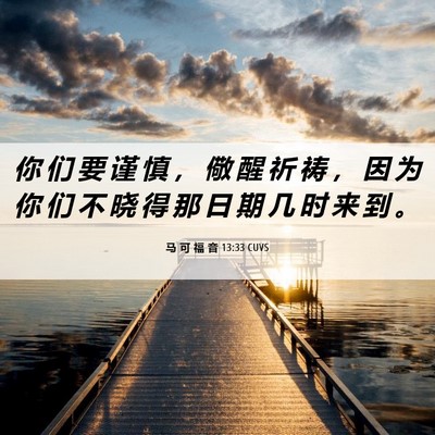 Picture 06 - 马 可 福 音 13:33 CUVS - 你 们 要 谨 慎 ， 儆 醒 祈 祷 ， 因 - Bible Verse Picture