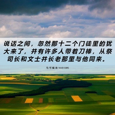 Picture 06 - 马 可 福 音 14:43 CUVS - 说 话 之 间 ， 忽 然 那 十 二 个 门 - Bible Verse Picture