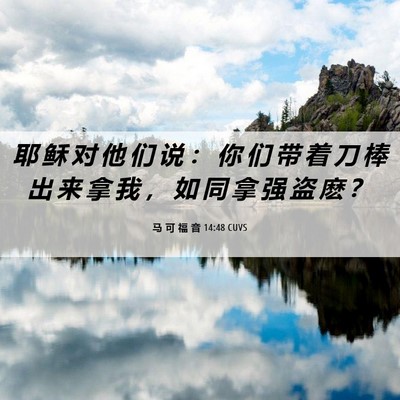 Picture 06 - 马 可 福 音 14:48 CUVS - 耶 稣 对 他 们 说 ： 你 们 带 着 刀 - Bible Verse Picture