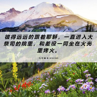 Picture 06 - 马 可 福 音 14:54 CUVS - 彼 得 远 远 的 跟 着 耶 稣 ， 一 直 - Bible Verse Picture