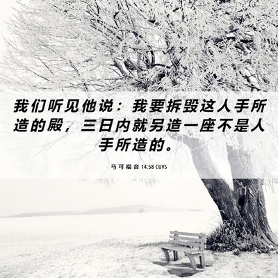 Picture 06 - 马 可 福 音 14:58 CUVS - 我 们 听 见 他 说 ： 我 要 拆 毁 这 - Bible Verse Picture