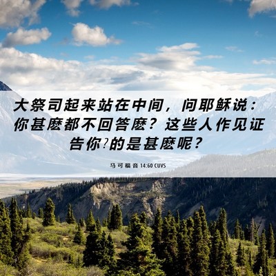 Picture 06 - 马 可 福 音 14:60 CUVS - 大 祭 司 起 来 站 在 中 间 ， 问 耶 - Bible Verse Picture