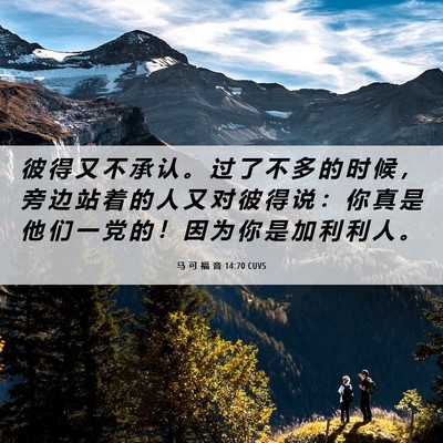 Picture 06 - 马 可 福 音 14:70 CUVS - 彼 得 又 不 承 认 。 过 了 不 多 的 - Bible Verse Picture