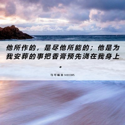 Picture 06 - 马 可 福 音 14:8 CUVS - 他 所 作 的 ， 是 尽 他 所 能 的 ； - Bible Verse Picture