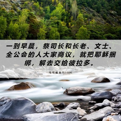 Picture 06 - 马 可 福 音 15:1 CUVS - 一 到 早 晨 ， 祭 司 长 和 长 老 、 - Bible Verse Picture