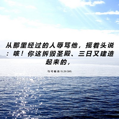 Picture 06 - 马 可 福 音 15:29 CUVS - 从 那 里 经 过 的 人 辱 骂 他 ， 摇 - Bible Verse Picture
