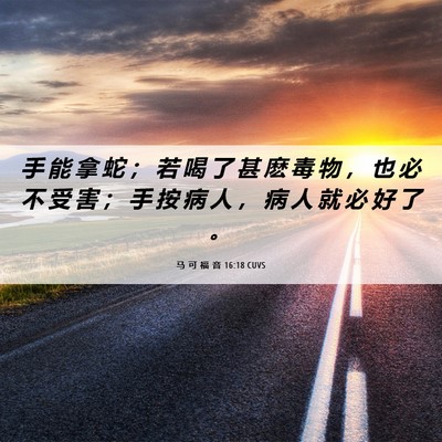 Picture 06 - 马 可 福 音 16:18 CUVS - 手 能 拿 蛇 ； 若 喝 了 甚 麽 毒 物 - Bible Verse Picture