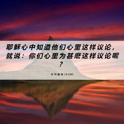 Picture 06 - 马 可 福 音 2:8 CUVS - 耶 稣 心 中 知 道 他 们 心 里 这 样 - Bible Verse Picture