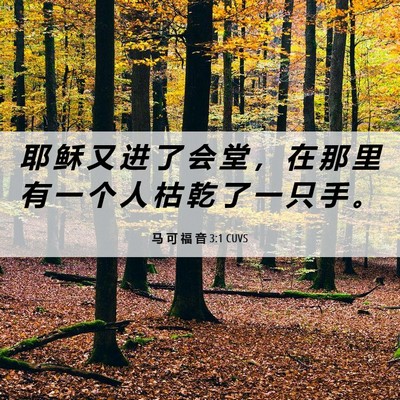 Picture 06 - 马 可 福 音 3:1 CUVS - 耶 稣 又 进 了 会 堂 ， 在 那 里 有 - Bible Verse Picture