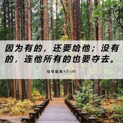 Picture 06 - 马 可 福 音 4:25 CUVS - 因 为 有 的 ， 还 要 给 他 ； 没 有 - Bible Verse Picture