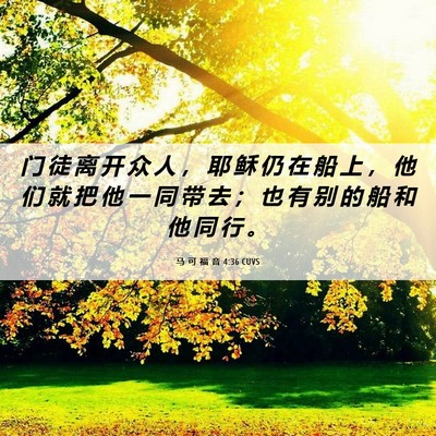 Picture 06 - 马 可 福 音 4:36 CUVS - 门 徒 离 开 众 人 ， 耶 稣 仍 在 船 - Bible Verse Picture