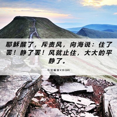 Picture 06 - 马 可 福 音 4:39 CUVS - 耶 稣 醒 了 ， 斥 责 风 ， 向 海 说 - Bible Verse Picture