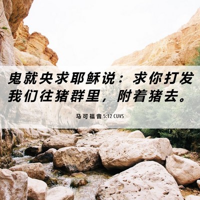 Picture 06 - 马 可 福 音 5:12 CUVS - 鬼 就 央 求 耶 稣 说 ： 求 你 打 发 - Bible Verse Picture