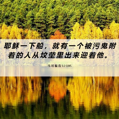 Picture 06 - 马 可 福 音 5:2 CUVS - 耶 稣 一 下 船 ， 就 有 一 个 被 污 - Bible Verse Picture