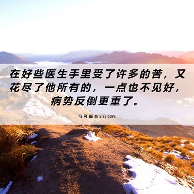 Picture 06 - 马 可 福 音 5:26 CUVS - 在 好 些 医 生 手 里 受 了 许 多 的 - Bible Verse Picture