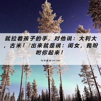 Picture 06 - 马 可 福 音 5:41 CUVS - 就 拉 着 孩 子 的 手 ， 对 他 说 ： - Bible Verse Picture